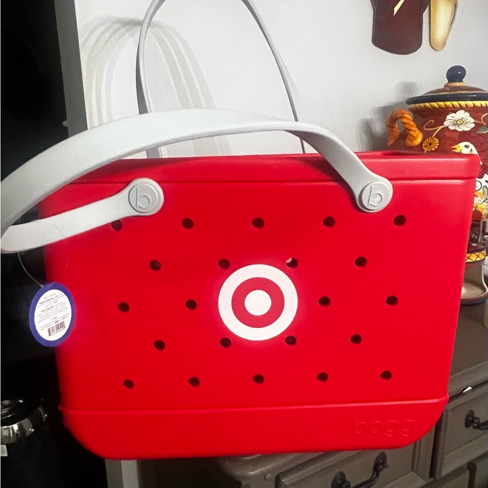 Target Red Tote with White Logo and Gray Handles